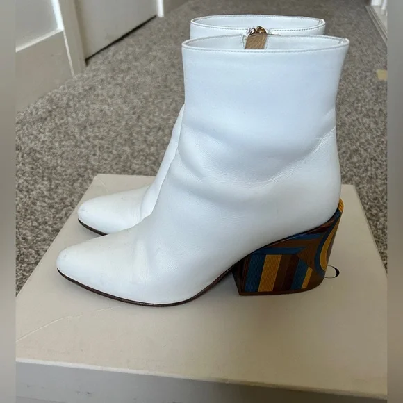 Gabriela Hearst white Tito boot with rainbow block heel